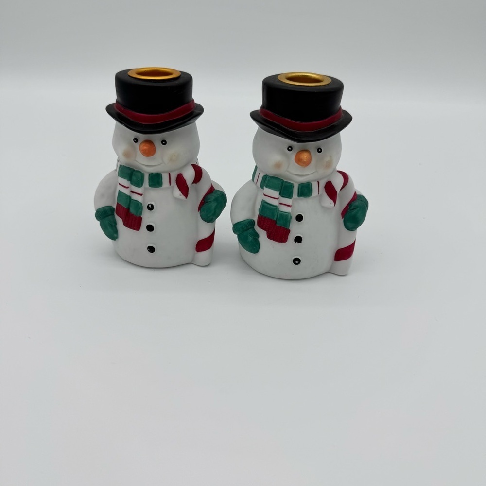 Frosty Snowman Candlestick Holders (set of 2)